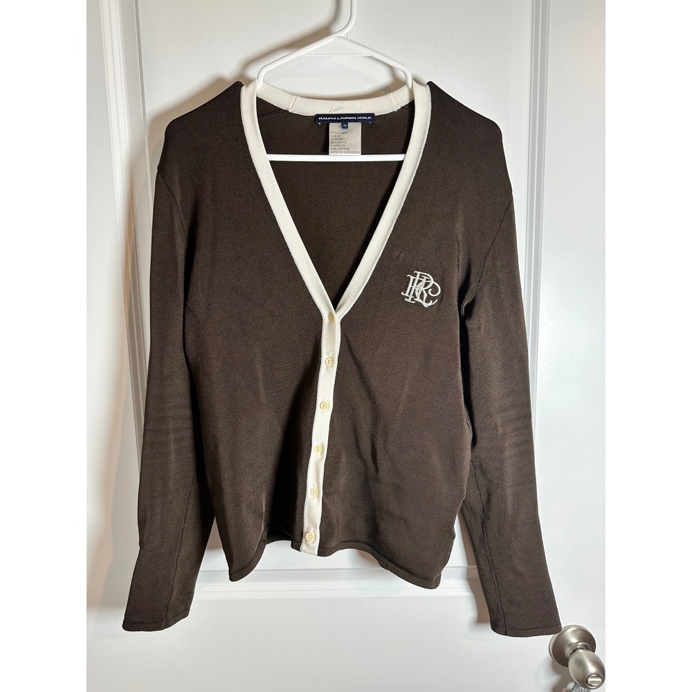 Ralph Lauren Golf Brown V Neck Button Up Cardigan Sweater Women Size M